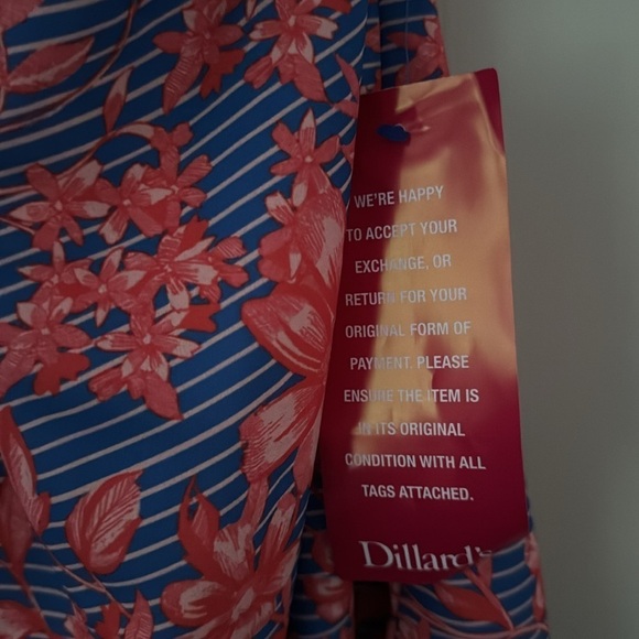 Badgley Mischka Halter Orange Blue Floral Stripe Dress Spring Delilah New - Picture 6 of 11